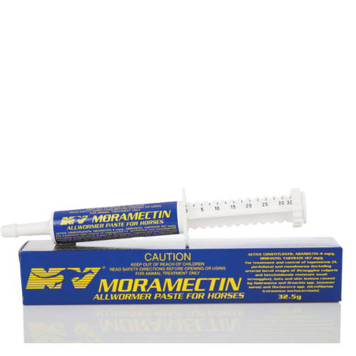 Moramectin Horse Worming Paste 32.5g syringe with box, offering unparalleled control against horse internal parasites in animal supplements.