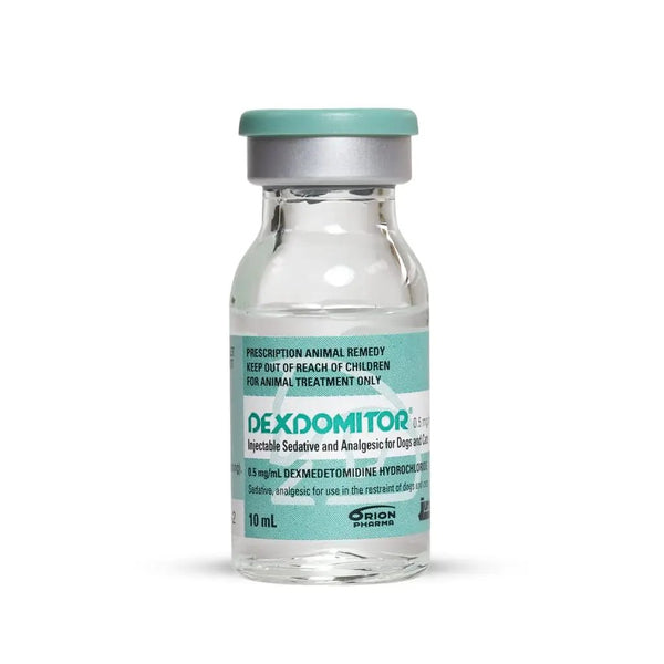 Dexdomitor 10mL injectable sedative for dogs and cats, used for stress and pain relief during exams and minor procedures.