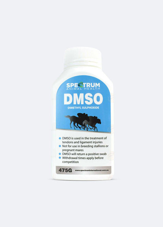 Dmso Liquid 475g bottle for horses and camels, used for joint problems, muscle fatigue, and inflammation relief in animals.