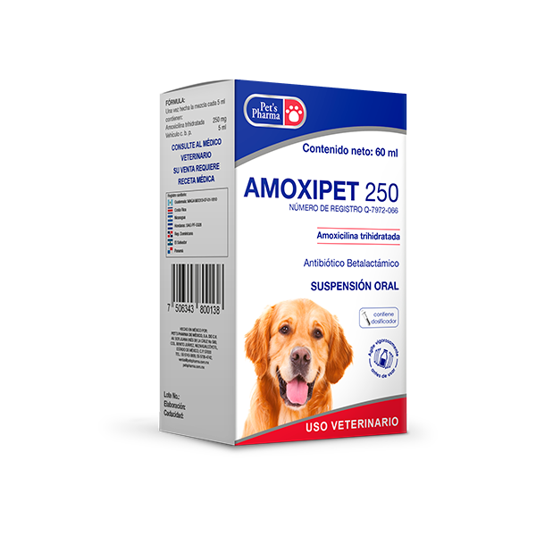 AmoxiPet 250 - Broad-Spectrum Antibiotic for Pets in 60ml oral suspension, treats infections in dogs and cats. Vet-prescribed pet supplement.