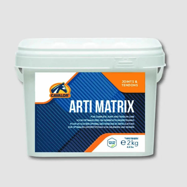 ARTI MATRIX dietary supplement for horses, 2kg container supports equine joints and tendons, ideal for strenuous exercise recovery.