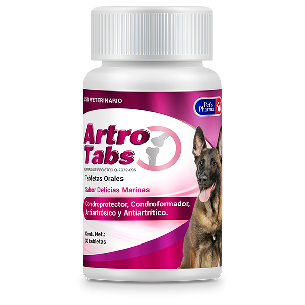 Artrotabs dog joint supplements chews with marine flavor, supports joint health, arthritis relief, and mobility in dogs. 30 chewable tablets bottle.