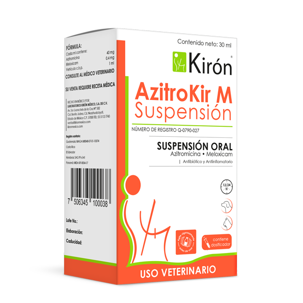 Azitrokir M Suspension - Broad-Spectrum Pet Treatment for dogs and cats, 30ml oral solution with Azithromycin and Meloxicam for infections.