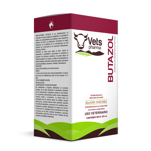 Butazol pet supplement box for animals & pet supplies. Injectable anti-inflammatory and pain relief solution safe for pregnant livestock.