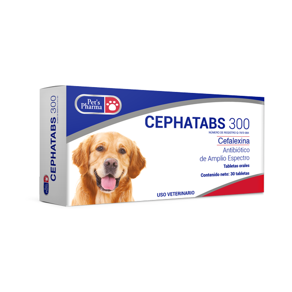 Cephatabs 300 - Cephalexin tablets for cats and dogs in a 30-count box by Pet's Pharma. Broad-spectrum antibiotic for pet infections.