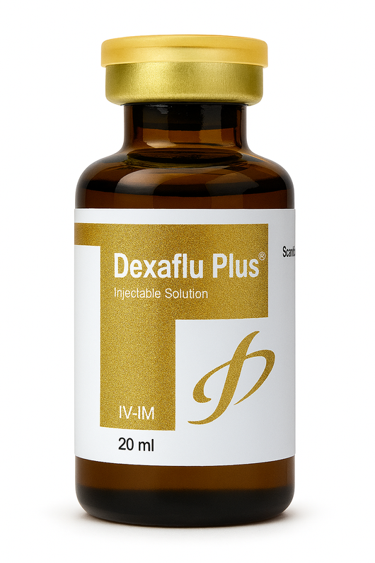 DEXAFLU Plus injectable solution 20ml for camels and horses, premium supplement from الزعفران for respiratory and allergy relief in هجن.