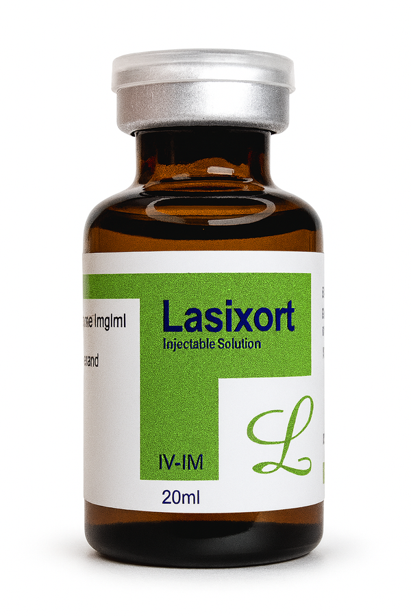 LASIXORT injectable supplement for camels and horses, 20ml vial for muscle fatigue and pain relief. Ideal for racing animals and performance support.