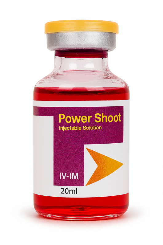 POWER SHOT injectable supplement for camels and horses, 20ml energy booster with saffron for enhanced performance and vitality.