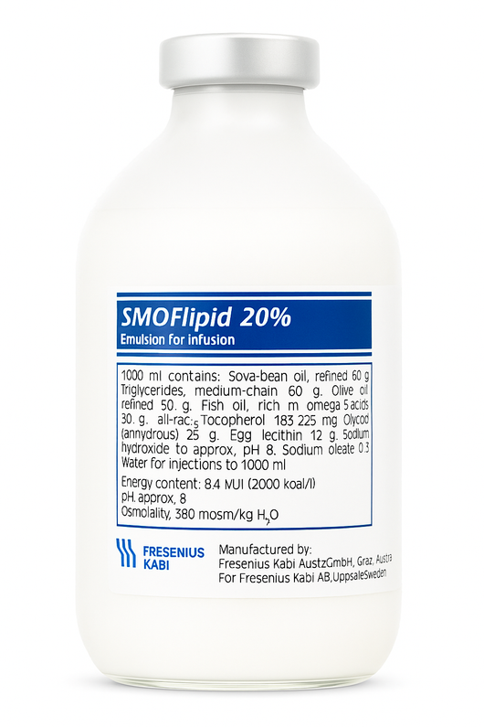 SMOFLIPID 20% sterile fat emulsion for infusion in 500ml bottle, ideal for camel and horse energy and joint supplements.