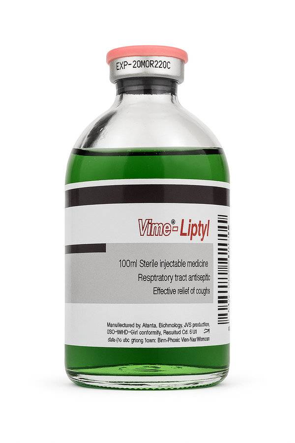 VIME LIPTYL | فيم ليبتيل|الزعفران injectable respiratory antiseptic for horses, camels, and livestock, 100ml veterinary medicine bottle.