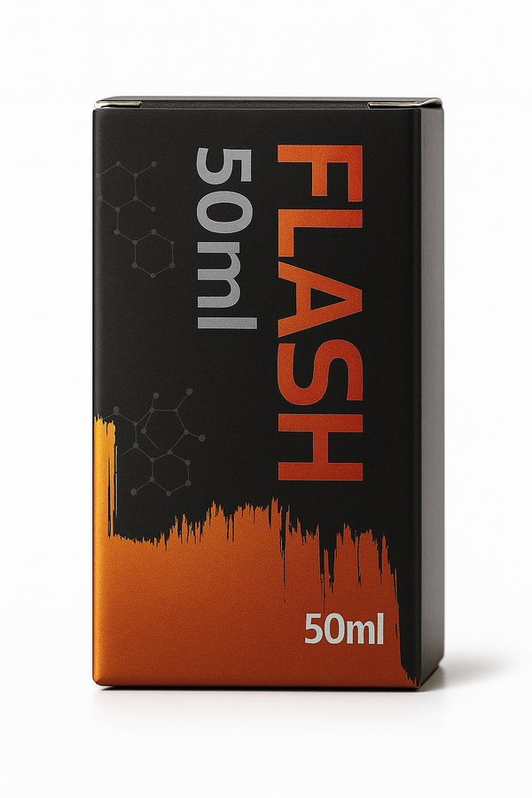 Flash 50ml NPN - Injectable Horses Camels supplement in black and orange retail packaging. Designed for muscle support and energy enhancement.