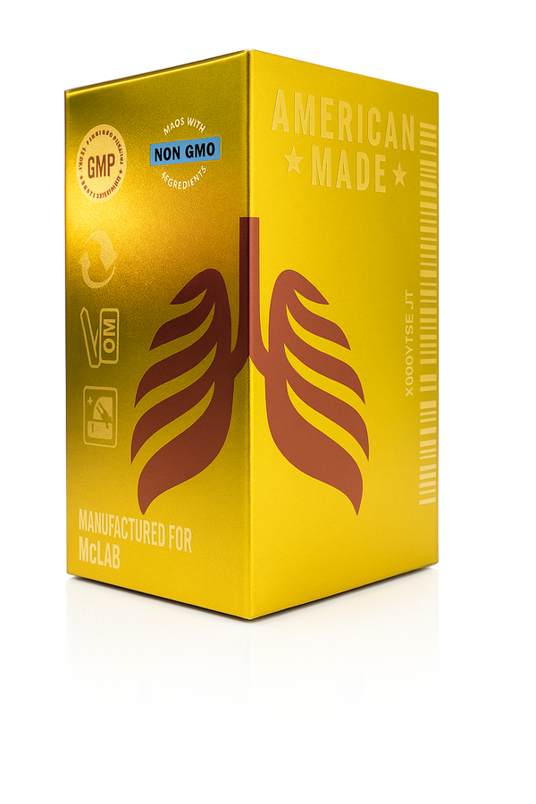 O2 MORE veterinary supplement box with lung icon, labeled American Made and Non-GMO, ideal for horses, camels, and birds.