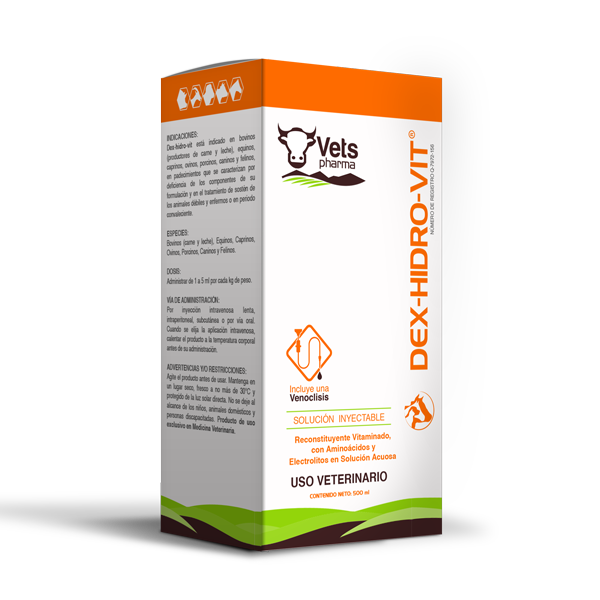 Dex-Hidro-Vit - Animal Rehydration Solution by Vets Pharma for veterinary use. Supports hydration, electrolytes, and vitamins in pets and livestock.