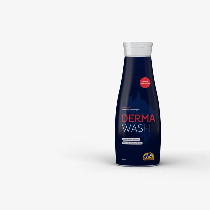 CAVALOR DERMA WASH equine shampoo in a 500ml bottle, formulated to revitalize horse skin and coat. Vet-recommended for horse and camel care.