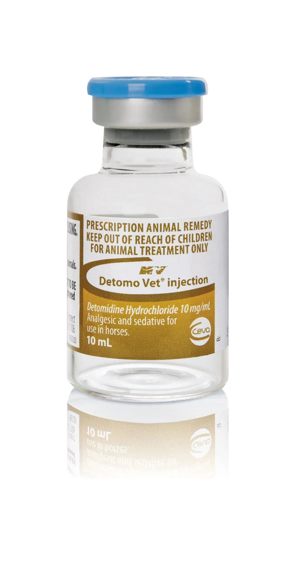 DETOMO VET INJECTION 10mL for horses and camels, a safe and effective sedative and pain reliever for livestock. Contains Detomidine Hydrochloride.