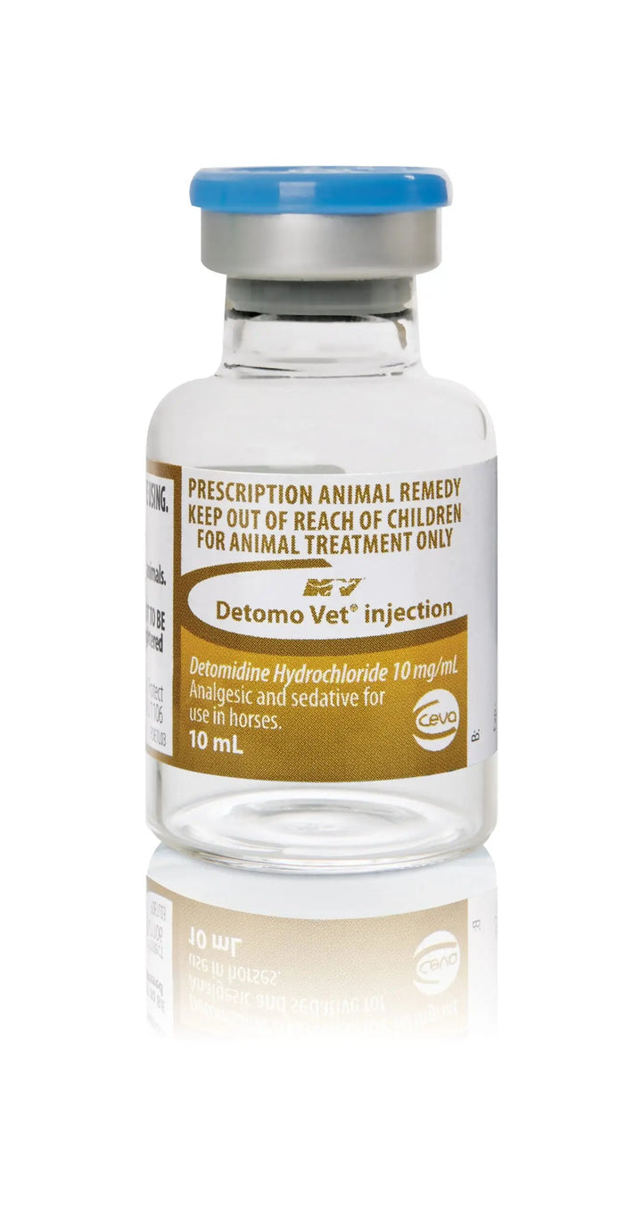 DETOMO VET INJECTION 10mL for horses and camels, a safe and effective sedative and pain reliever for livestock. Contains Detomidine Hydrochloride.