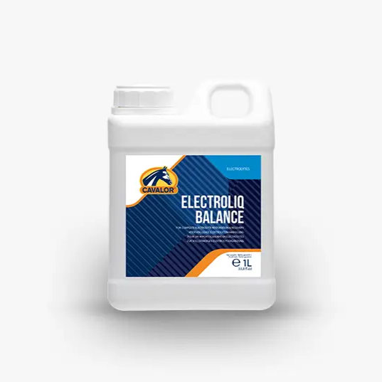 1L bottle of ELECTROLIQ BALANCE animal electrolyte formula, ideal for maintaining fluid balance and enhancing recovery in horses and camels.