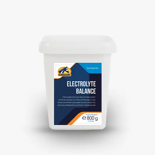Cavalor Electrolyte Balance 800g formula for horses, supports electrolyte recovery in stressful or high-temperature environments.
