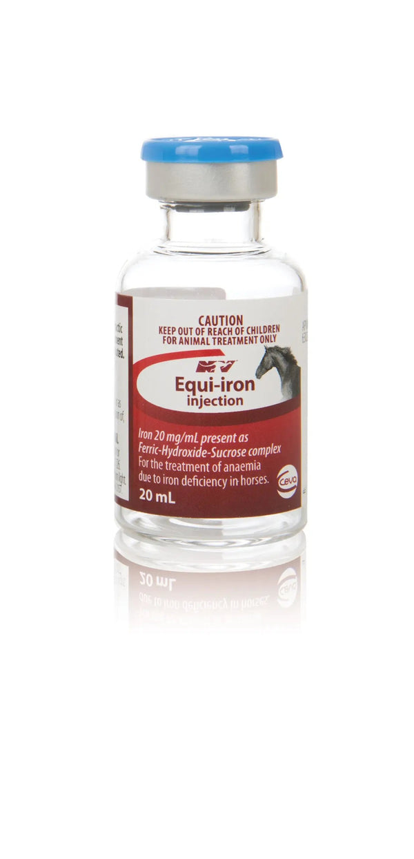 Equi-Iron Injection 20mL vial for horses and camels, used to treat iron deficiency anemia. EQUI-IRON INJECTION/Isostatic iron injection/الزعفران supplement.