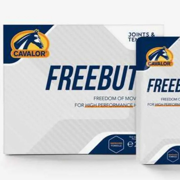 Cavalor FREE BUTE POWDER sachets for horses, designed to relieve joint and muscle pain and enhance movement in performance animals.