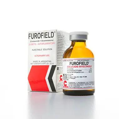 FUROFIELLD vet diuretic anti-inflammatory solution for camels, combining furosemide and dexamethasone for rapid fluid elimination and pain relief.
