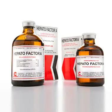 HEPATOFACTOR A liver support formula for camels, shown in amber glass bottles with labeled packaging. Ideal for detox and liver regeneration.