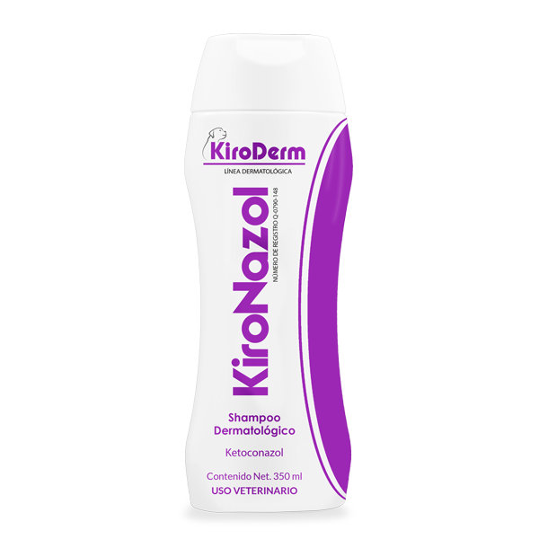 Kironazol antifungal shampoo for pets with ketoconazole, 350ml bottle for treating fungal skin infections in cats and dogs.