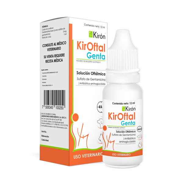 Kiroftal Genta veterinary ophthalmic ointment for pets, 12ml bottle with box. Fast-acting treatment for bacterial eye infections in cats and dogs.