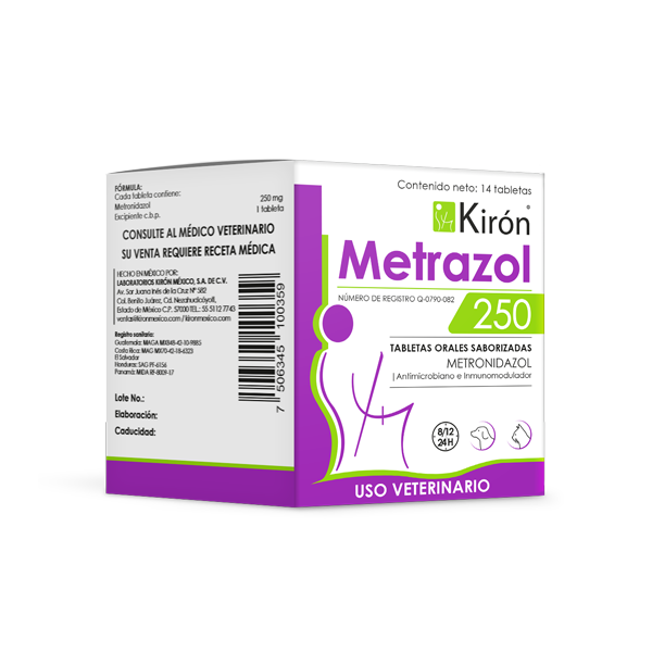 Metrazol Tablets 250 for dogs with Metronidazole, used for treating giardiasis, diarrhea, and IBD in pets. Veterinary oral supplement, 14 tablets.