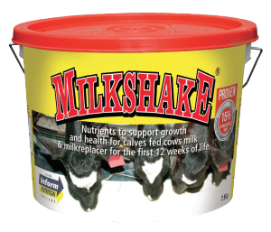 MILKSHAKE scientifically designed nutritional supplement for calves, supports digestion, immunity, and growth during first 12 weeks of life.