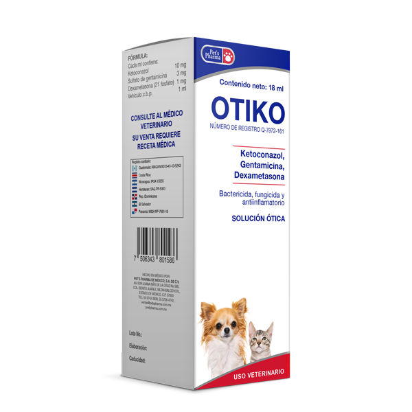 Otiko - Otic Antibacterial for Pets | Treats Ear Infections. Veterinary ear solution with Ketoconazole, Gentamicin, and Dexamethasone for dogs and cats.