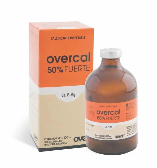 OVERCAL 50% camel supplement for hypocalcemia treatment with calcium and magnesium. Veterinary injectable for bone health in livestock.