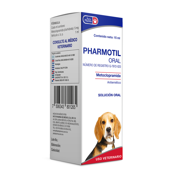 Pharmotil Oral Solution - Metoclopramide for Pets, 15ml bottle for treating nausea, vomiting, and GI issues in dogs and cats.