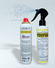 POVIFOAM veterinary antiseptic spray with 2% PVP iodine for treating camel, cow, and horse skin problems. Effective foaming disinfectant for animals.