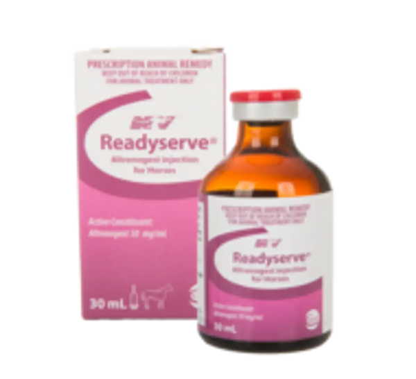 READYSERVE INJECTION for horses and camels, 30 mL veterinary supplement supporting reproductive health and promoting successful breeding outcomes.