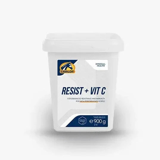 Cavalor Resist + Vit C 900g immune support supplement for horses, promotes energy and recovery with natural vitamin C blend.