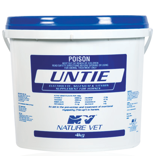 UNTIE POWDER camel and horse supplement in 4kg tub, supports digestion and nutrient absorption for stronger, better-performing horses.