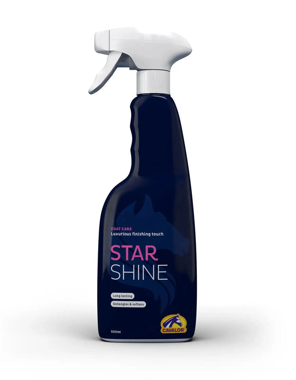Star Shine Horse Coat Conditioner spray bottle with ergonomic trigger, ideal for detangling and conditioning horse mane and tail for lasting shine.