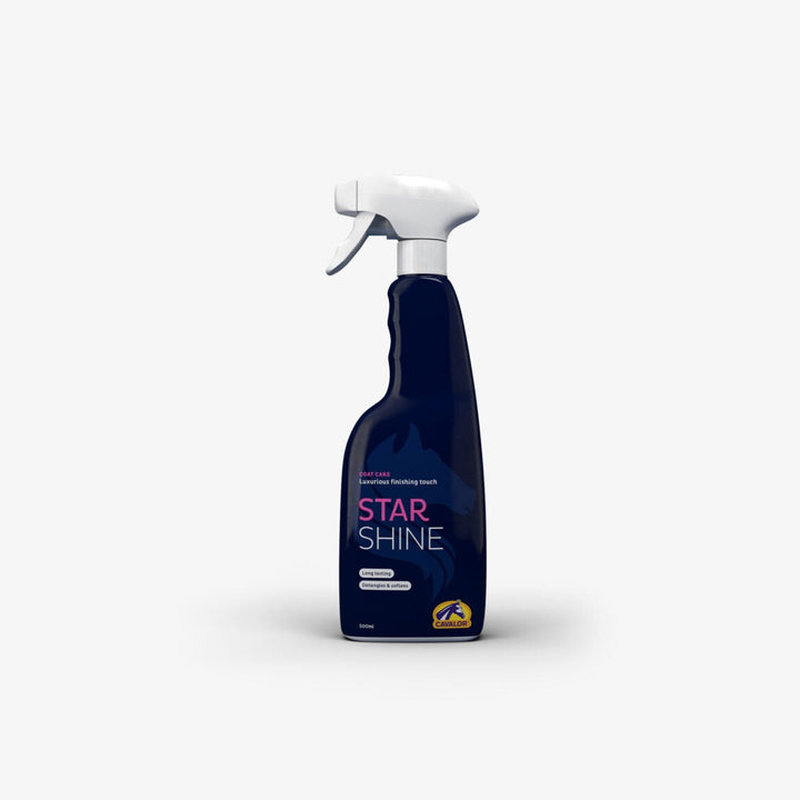 500ml Star Shine Horse Coat Conditioner in dark blue bottle, designed for deep conditioning, detangling, and enhancing coat shine in horses.