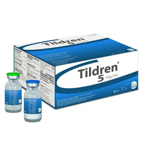Tildren Injection 5mg/ml for horses and camels, shown with two vials and product box. Ideal for joint support and strong bone structure in racehorses.