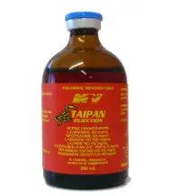 TAIPAN INJECTION for horses and camels, an antivenom supplement used to treat venomous snake bites and aid recovery in race animals.
