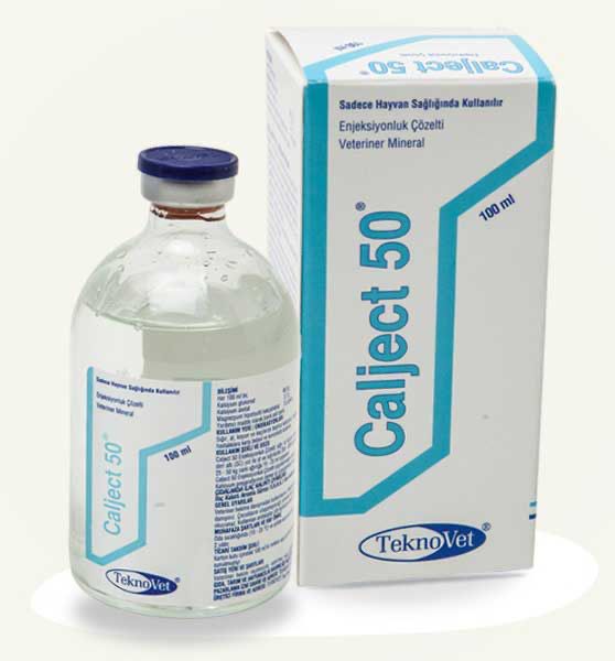 TeknoVet CALJECT 50 100ml bottle and packaging for animal calcium supplementation in livestock under Animals & Pet Supplies category.