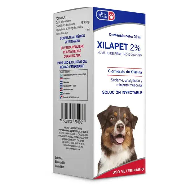 Xilapet 2% sedative for cats and dogs, 25ml injectable solution for pain relief, muscle relaxation, and stress reduction in pets.