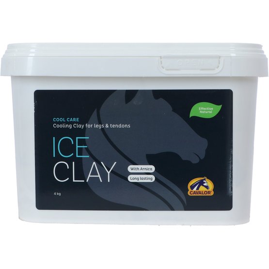 4kg tub of Cavalor Ice Clay for horses, a natural anti-inflammatory with arnica for soothing muscles and tendons after intense activity.