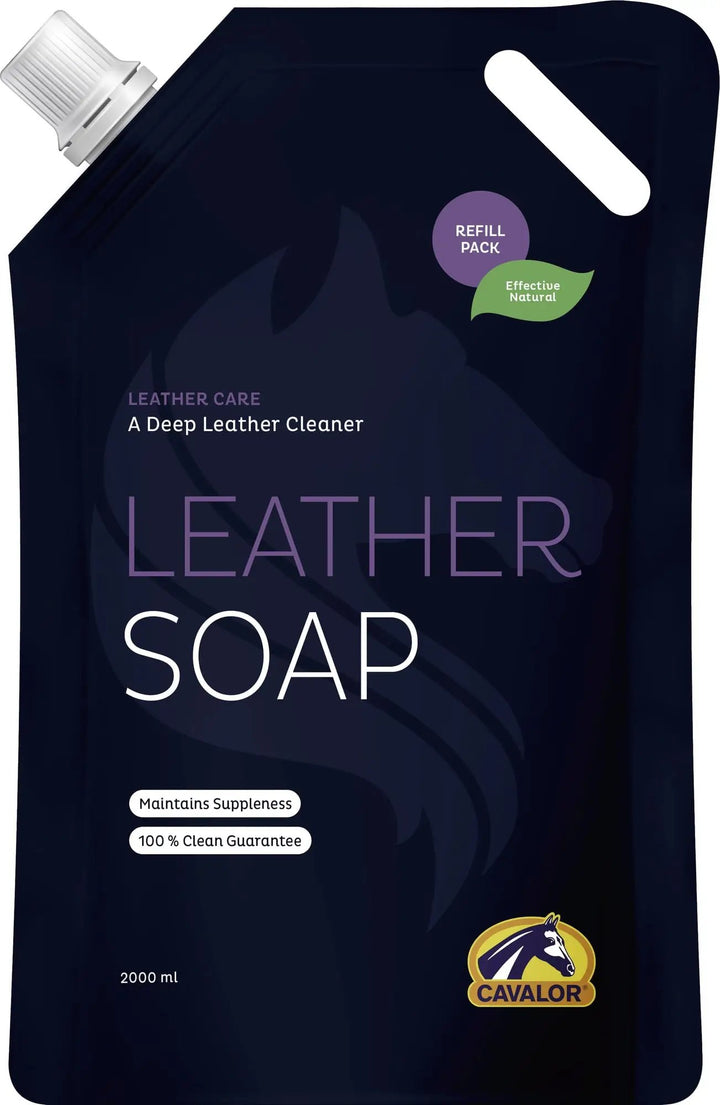 Cavalor Leather Soap refill pouch, 2000ml. pH-neutral leather cleaner for equine tack, nourishes and protects saddles and bridles from cracking.