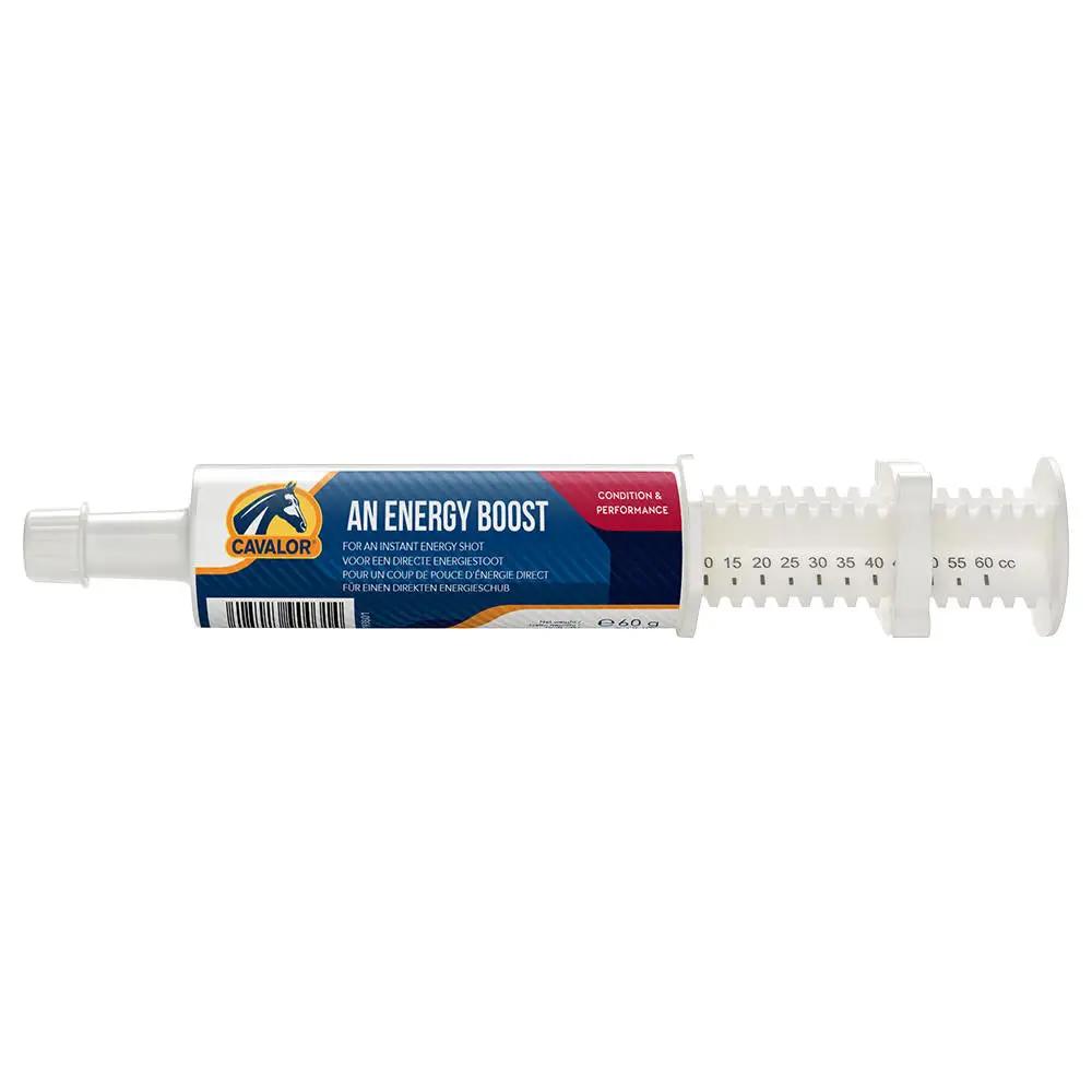 ENERGY BOOSTER TUBE for animals by Cavalor, designed to enhance performance and recovery with fast-acting energy in a 60cc syringe format.