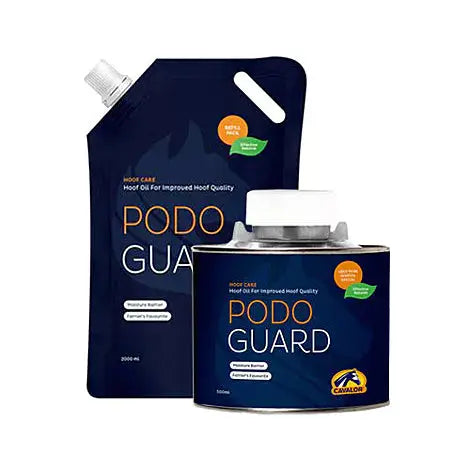 Podo Guard - Natural Hoof Oil for horses and camels in 2000ml and 500ml containers. Hydrates dry hooves and protects against hoof problems.