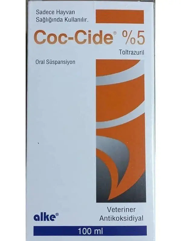 Coc-Cide 5% broad-spectrum treatment for coccidiosis in livestock, 100ml pet supplement with toltrazuril for intestinal health support.