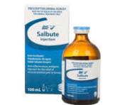 Salbute Injection for camels and horses, 100ml bottle with box packaging, supports respiratory health and performance in racing animals.