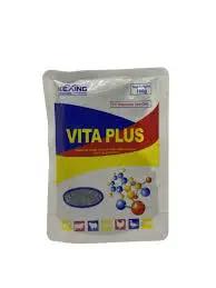 Vita Plus Powder - Boost Your Vitality health supplement for camels, cows, and horses. Multivitamin powder pouch with colorful molecular graphics.